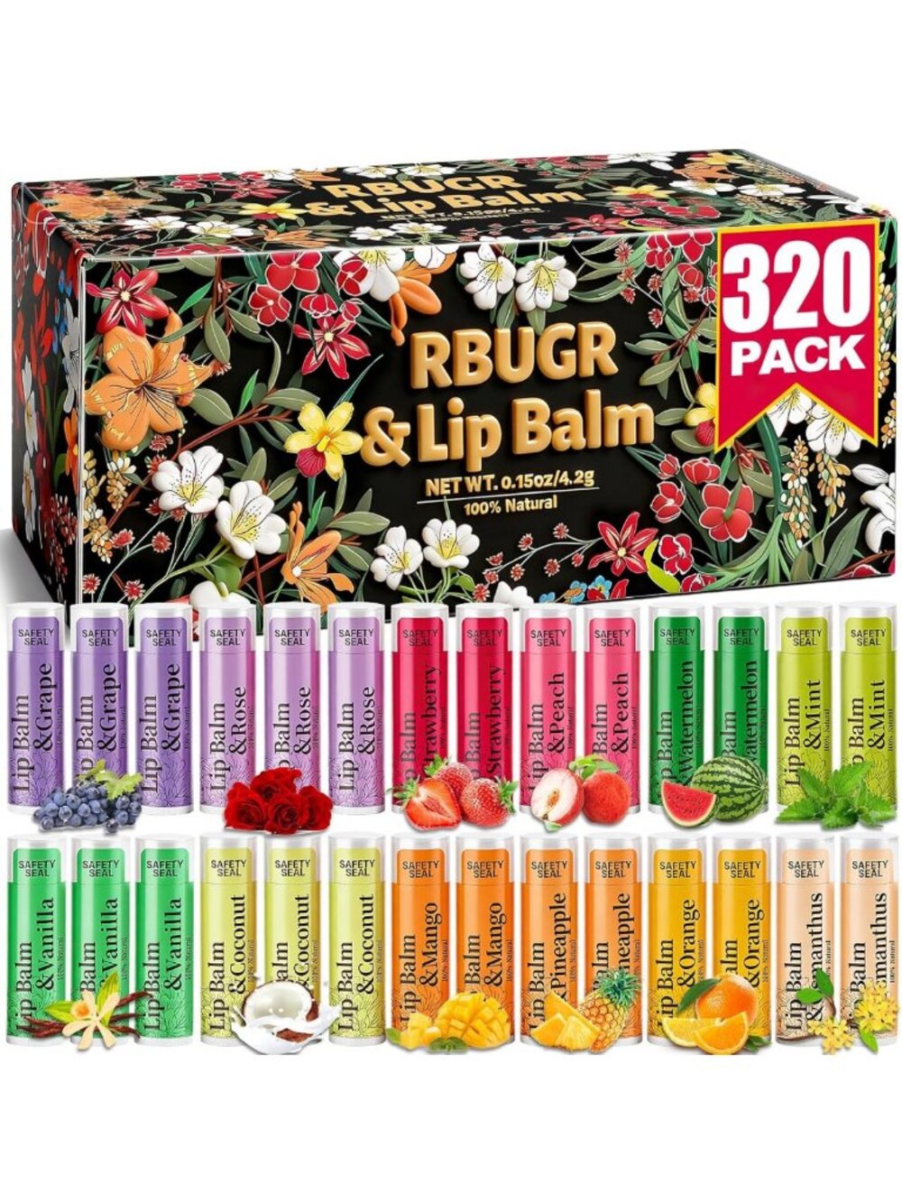 Bulk Lip Balm Set - 320 Flavored Moisturizers for Soft, Hydrated Lips